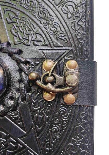 Handcrafted Pentagram Black Leather Journal | 100 Blank Pages | Grimoire, Diary & Sketchbook | 7x5 Inch