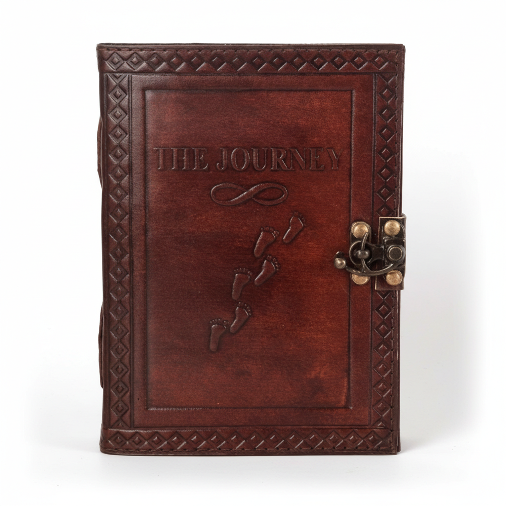 Handcrafted The Journey Leather Journal | 100 Blank Pages | Travel Diary & Sketchbook | 7x5 Inch