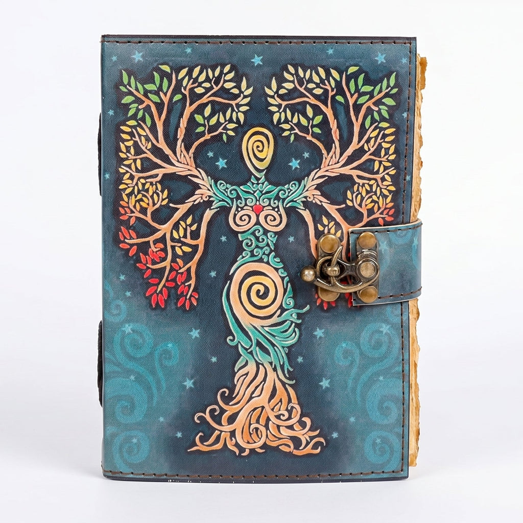 Handcrafted Tree of Life Leather Journal | 200 Unlined Pages | Diary, Grimoire & Sketchbook | 7x5 Inch