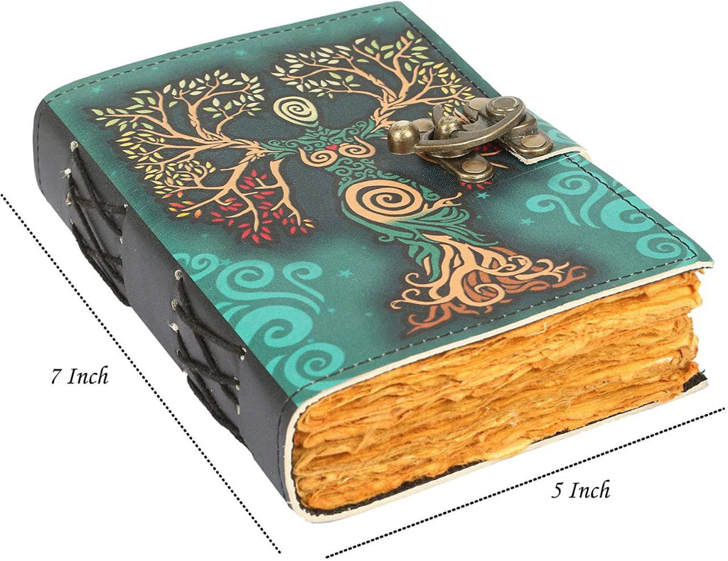 Handcrafted Tree of Life Leather Journal | 200 Unlined Pages | Diary, Grimoire & Sketchbook | 7x5 Inch