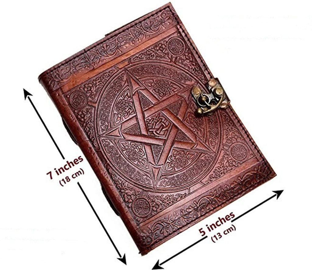 Handcrafted Star Celtic Leather Journal | 100 Blank Pages | Grimoire, Sketchbook & Diary | 7x5 Inch