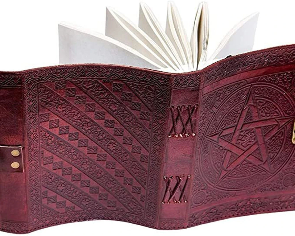 Handcrafted Star Celtic Leather Journal | 100 Blank Pages | Grimoire, Sketchbook & Diary | 7x5 Inch