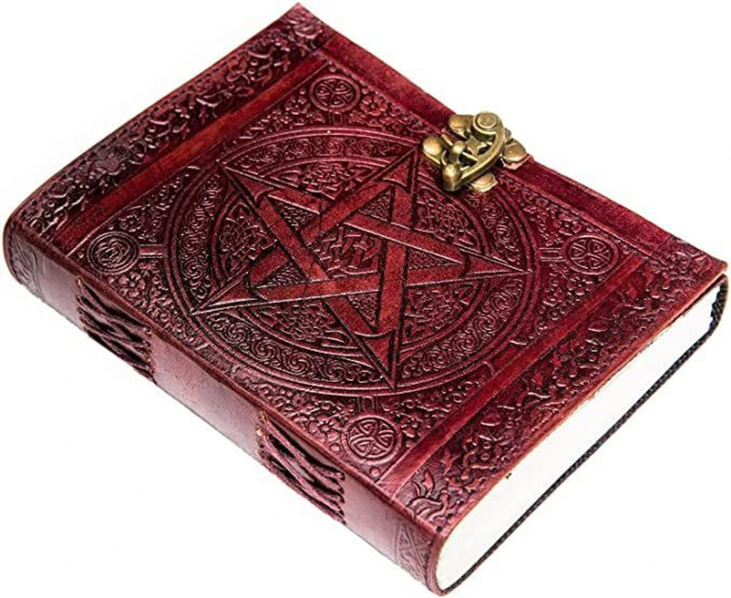 Handcrafted Star Celtic Leather Journal | 100 Blank Pages | Grimoire, Sketchbook & Diary | 7x5 Inch